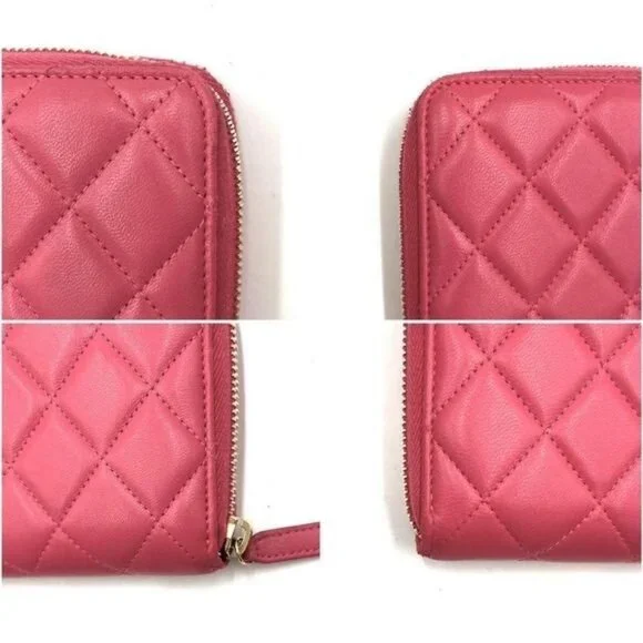 🎀 RARE 🎀 Authentic CHANEL Pink Lucky Lambskin Rhinestone Matelasse Long Wallet - Picture 6 of 10